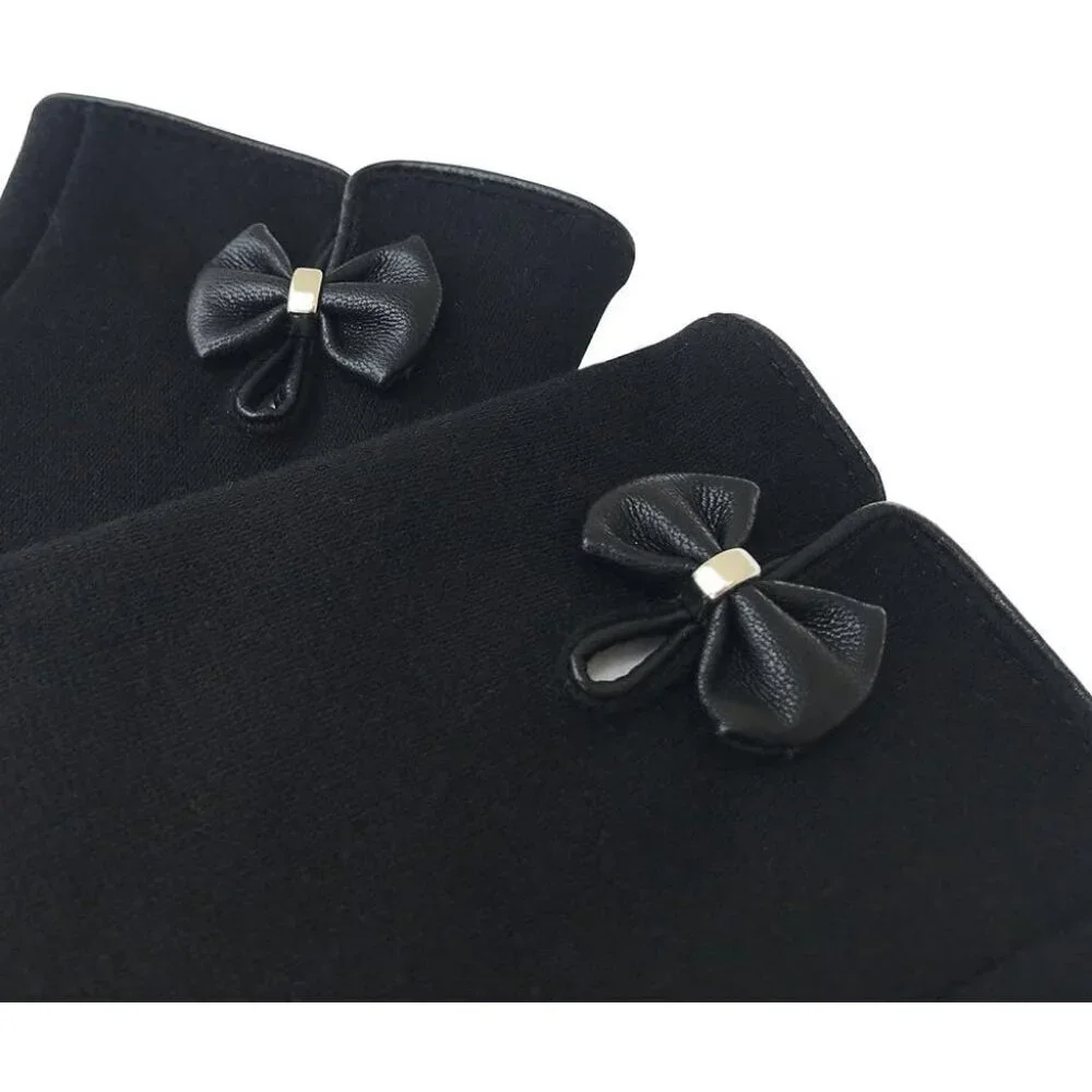 Women's Black Winter Warm Fleece Lining Gloves Driving Texting Touch Screen